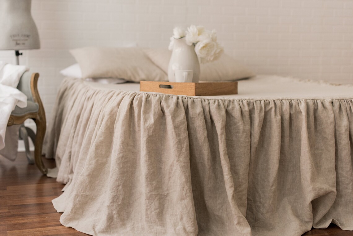 Linen Ruffled Bed Coverlet Linen Bedding Natural Flax Etsy