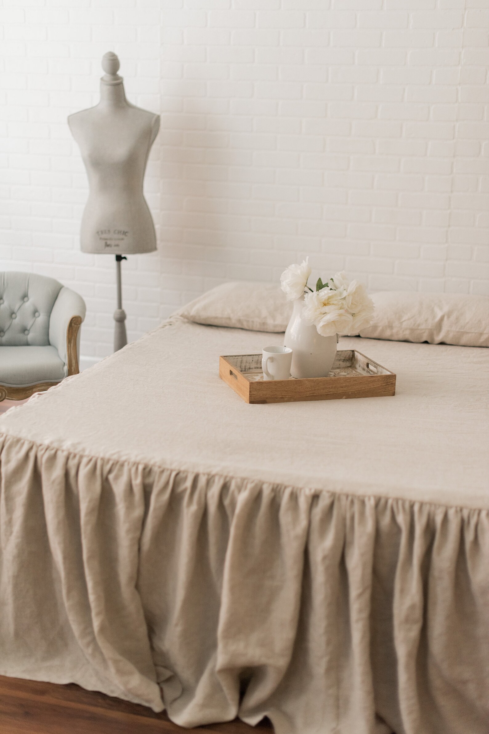 Linen Ruffled Bed Coverlet Linen Bedding Natural Flax Etsy