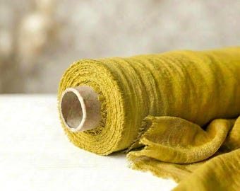 Medium weight Extra-wide European linen fabric in bright yellow color by the Yard/Meter.