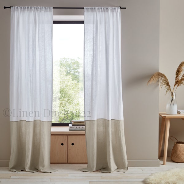 Color Block Curtains, Curtains Home Décor, Custom Linen Curtains, Kitchen Curtains Natural Linen,  Living Room Curtains, Window Treatments