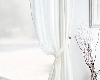 Linen Curtains Living Room Decor, White Linen Curtains,  Bedroom Decor Custom Curtains, One Curtain Panel, Extra Long Farmhouse Curtains