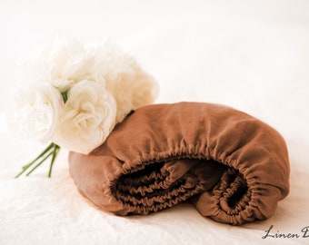 Cinnamon Linen Fitted Sheet -  Natural Bed Fitted Sheet King, Queen, Full, Crib, Toddler - Sustainable Living - Gift