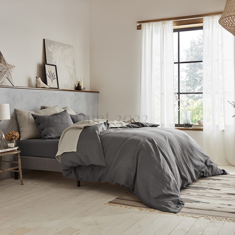 Linen Duvet Cover Linen Bedding, Duvet Cover Queen, Duvet Cover King, Toddler Bedding Birthday Gift, Bedroom Decor Crib Bedding Washed Linen Charcoal