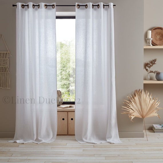 Cortinas Haperlare finas blancas, cortinas finas para ventana bordadas con  flores, cortinas de gasa de lino sintético texturizado con ojales sólidos