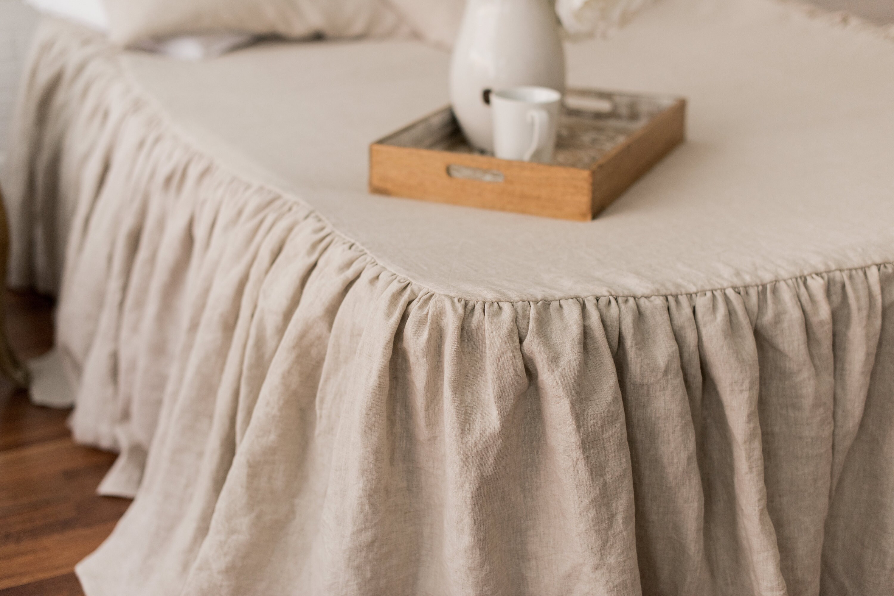 Linen Ruffled Bed Coverlet Linen Bedding Natural Flax Etsy