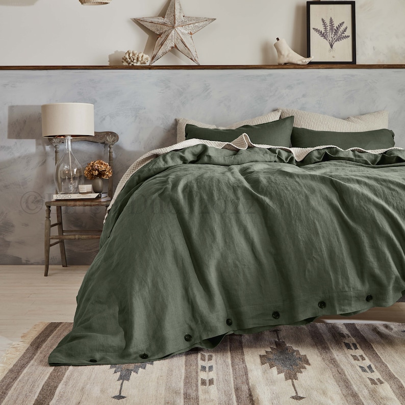 Linen Duvet Cover Linen Bedding, Duvet Cover Queen, Duvet Cover King, Toddler Bedding Birthday Gift, Bedroom Decor Crib Bedding Washed Linen Greyish Green
