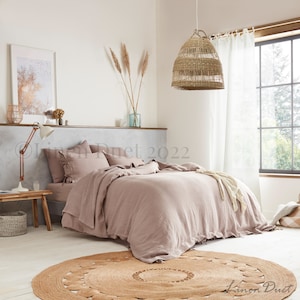 Linen Bedding Set, Linen Duvet Cover and 2 Linen Pillow Cases with Tie Closure, Duvet Cover Queen and 2 Pillow Covers, Flax Toddler Bedding