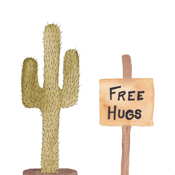 Cactus, Free Hugs, Cactus Pun, Cactus Watercolor, Cactus Hugs, Plant Pun, Cactus Print