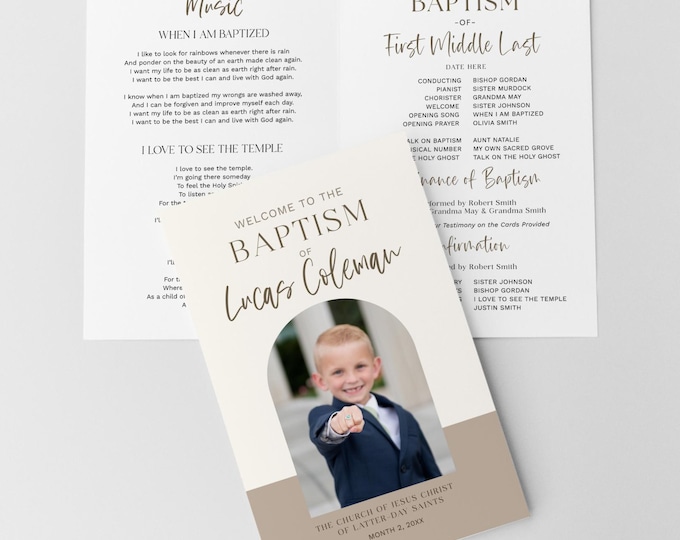 Modern LDS Baptism Program Template: Editable Canva Foldable Printable (Digital Download)