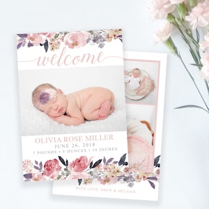 Anuncio de nacimiento / Tarjeta de anuncio de nacimiento / Anuncio de nacimiento digital / Plantilla de anuncio de nacimiento / Anuncio de nacimiento de niña