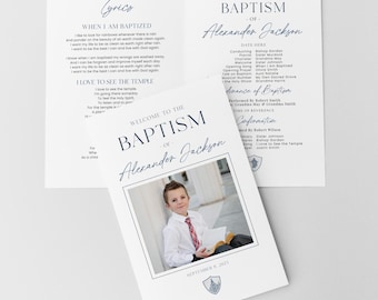LDS Baptism Program Template for Boys | Customizable Baptism Ceremony Program | Instant Download | 3 Editable Sizes | Simple & Clean Design
