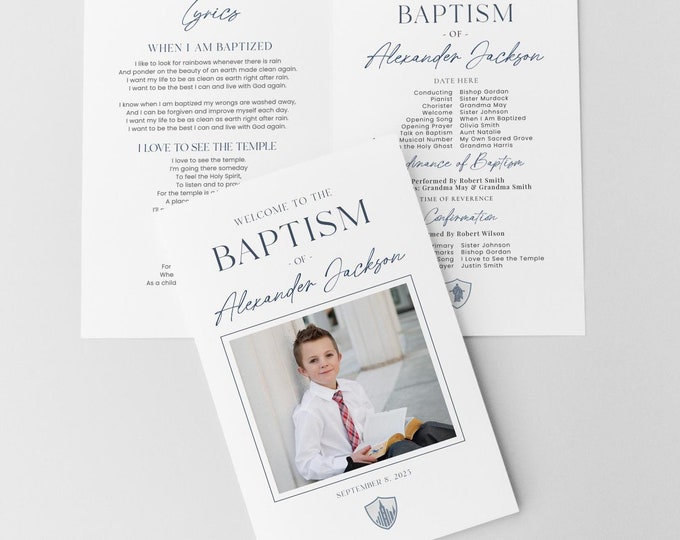 LDS Baptism Program Template for Boys | Customizable Baptism Ceremony Program | Instant Download | 3 Editable Sizes | Simple & Clean Design