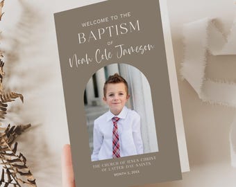 LDS Baptism Program Template | Modern Foldable Canva Design (Digital Download)