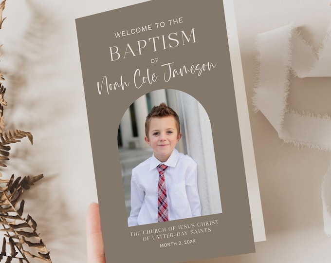 LDS Baptism Program Template | Modern Foldable Canva Design (Digital Download)