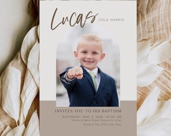 LDS Baptism Invitation Template | Modern Minimalist Canva Design (Digital Download)
