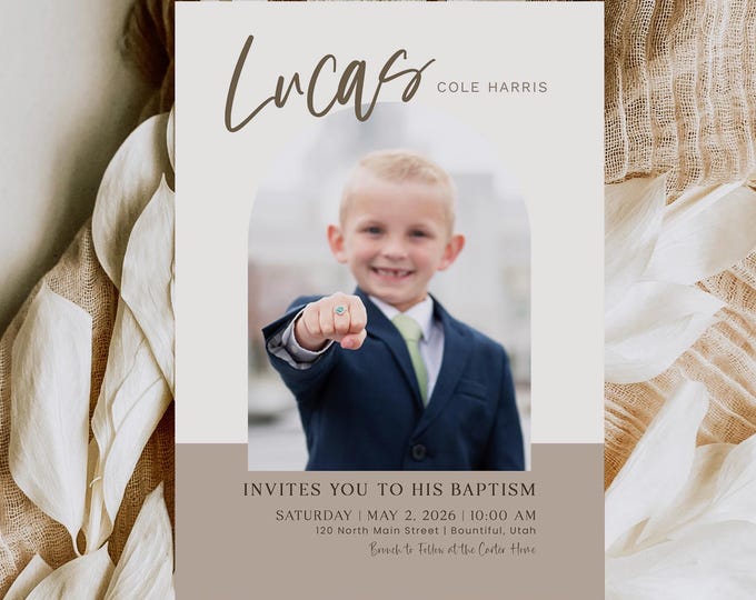 LDS Baptism Invitation Template | Modern Minimalist Canva Design (Digital Download)