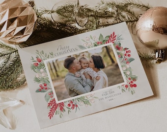 Modern Photo Christmas Card Template: Year in Review (Digital Download)