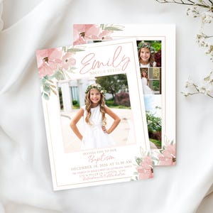 Floral LDS Baptism Invitation | Pink Wildflower Corjl Template (Printed or Digital Download)
