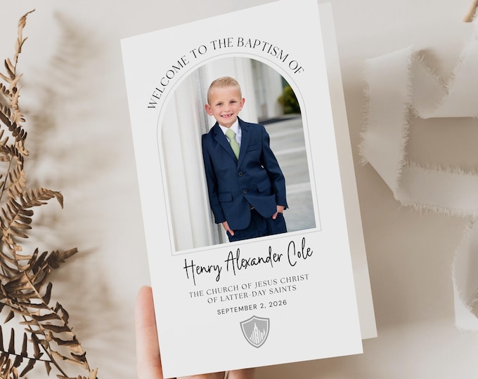 Modern LDS Baptism Program Template: Editable Canva Foldable Printable (Digital Download)