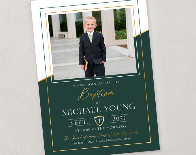 LDS Baptism Invitation Boy: Photo Template (Corjl)