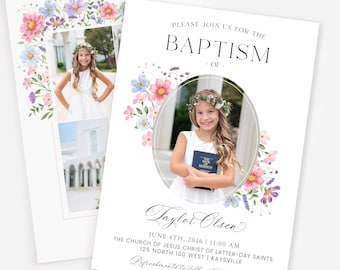 Floral LDS Baptism Invitation Template | Editable Girl Baptism Invite (Instant Download)
