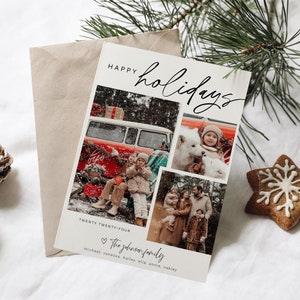 Modèle de carte de Noël minimaliste bohème 2024 Modèles de carte de vœux pour cartes de Noël Modèle de carte photo moderne personnalisé pour les fêtes de fin d'année Bilan de l'année