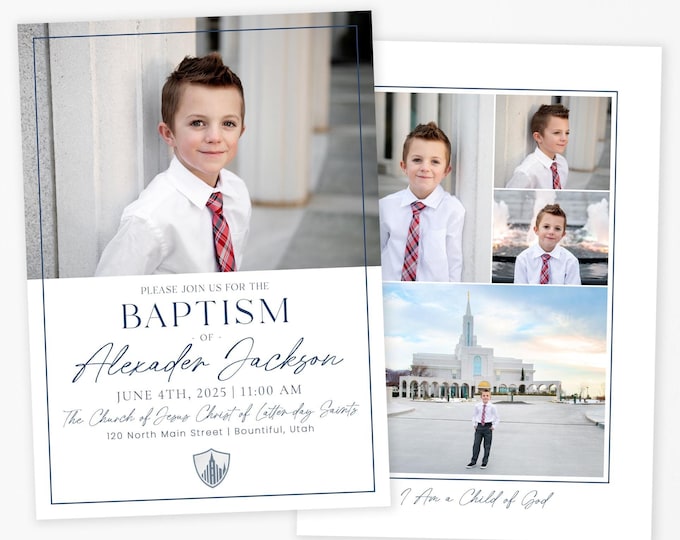 LDS Boy Baptism Invitation Template - Customizable and Easy to Edit on Corjl - Instant Download