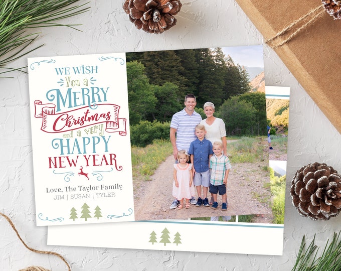 Christmas Card Template - Merry Christmas and Happy New Year - Photo Christmas Template - Photographer Template - Digital Design