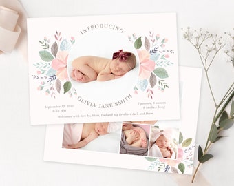 Girl Floral Birth Announcement Template | Birth Stats Announcement | Birth Announcement Template | Birth Announcement Card Girl | Photoshop