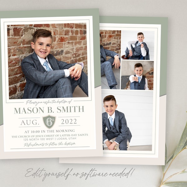 LDS Boy Baptism Invitation - Baptism Invitation – Editable Baptism Invitation Template - LDS  Baptism Announcement - Corjl