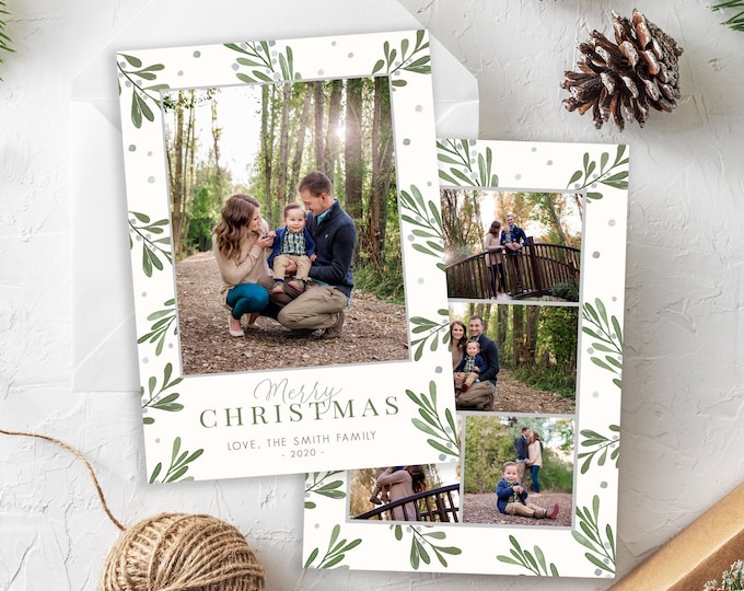 Christmas Card Template - Holiday Card Template - Merry Christmas - Floral Christmas Card - Photo Card Template - Editable in Photoshop