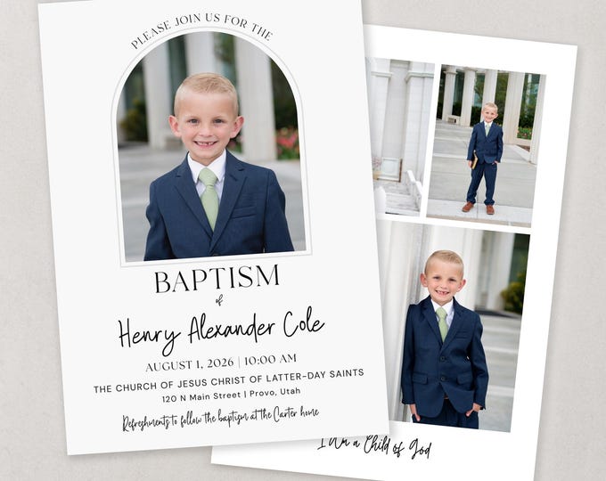 LDS Baptism Invitation Template | Modern Canva Design Boy or Girl (Digital Download)