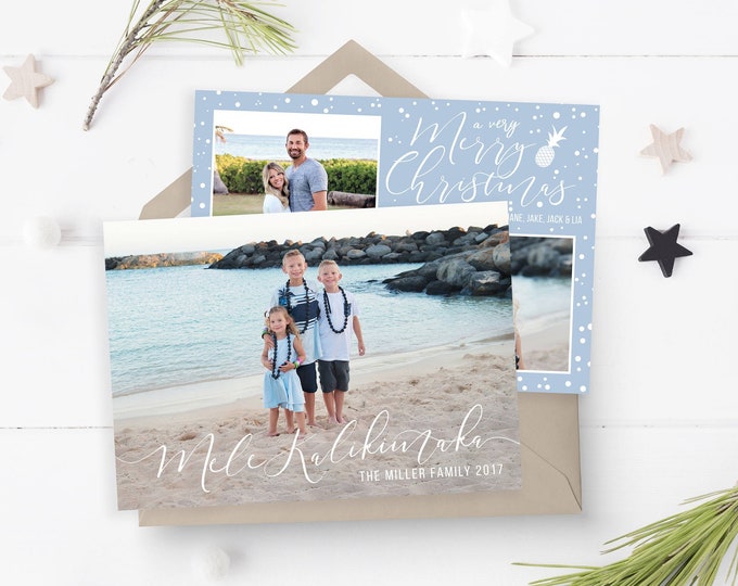 Christmas Card Template - Mele Kalikimaka Christmas Card - Hawaii Christmas Card - Beach Christmas - Photographer Template - Digital Design