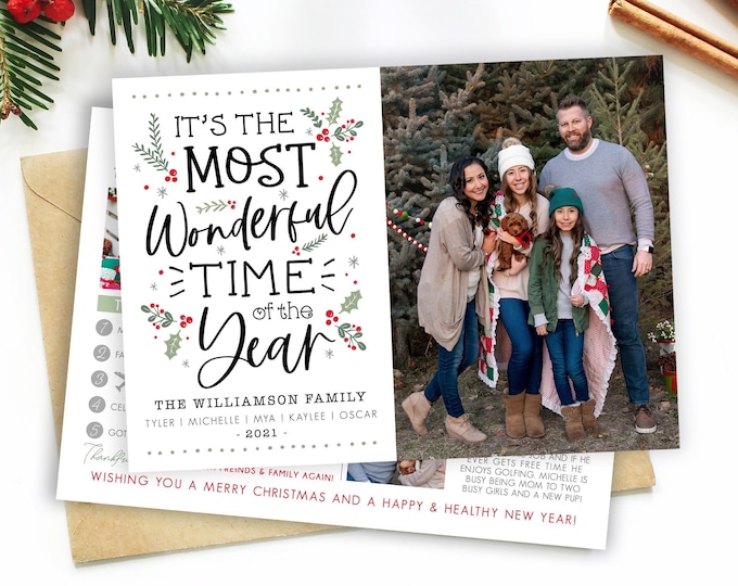 Christmas Card Template | Christmas Cards Template 5x7 | Photo Year in Review | Editable Christmas Card | Holiday Card Template | Photoshop