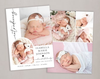 Customizable Baby Girl Birth Announcement Card Template - Instant Download for DIY Newborn Announcement