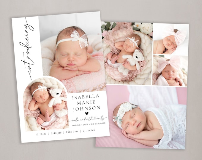 Customizable Baby Girl Birth Announcement Card Template - Instant Download for DIY Newborn Announcement