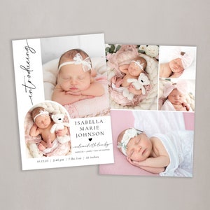 Customizable Baby Girl Birth Announcement Card Template - Instant Download for DIY Newborn Announcement