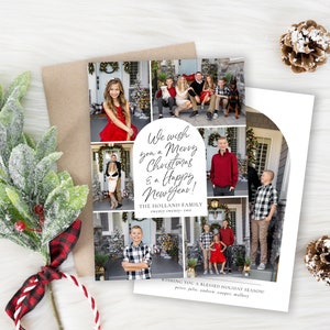 Plantilla de tarjeta de Navidad / Foto de arco / Plantilla de tarjetas de Feliz Navidad / Revisión del año del collage / Plantilla de tarjeta navideña / Corjl