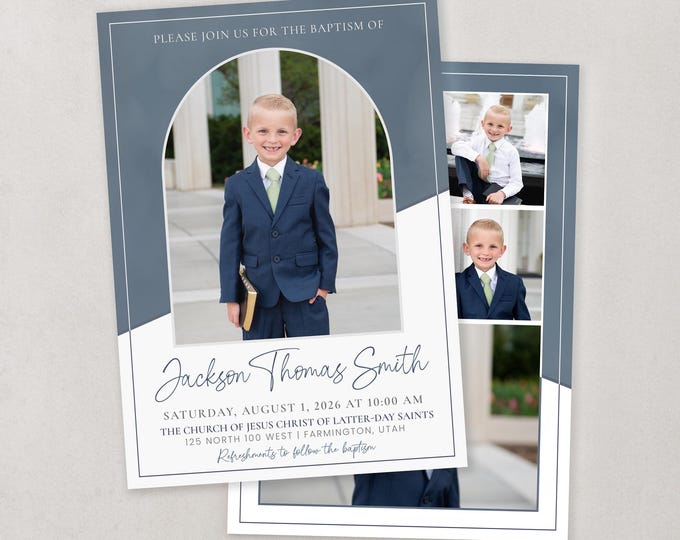 LDS Baptism Invitation Boy, Editable Template, Printed Invitation, Photo Invite, Corjl