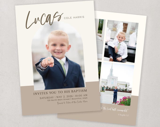 LDS Baptism Invitation Template | Modern Minimalist Canva Design (Digital Download)