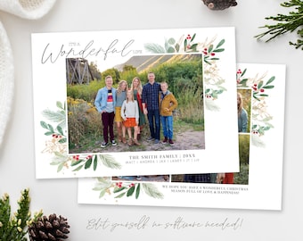 Floral Christmas Photo Card Template 5x7 (Corjl Editable)