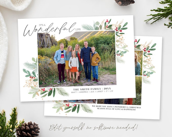 Christmas Card Template | Christmas Cards Template 5x7 | Photo Christmas Card | Editable Christmas Card | Holiday Card Templates | Corjl