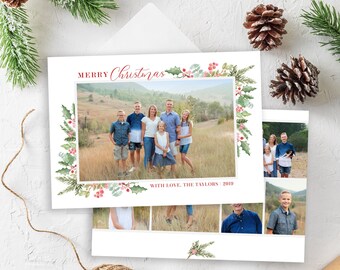 Floral Watercolor Christmas Photo Card Template (Photoshop)