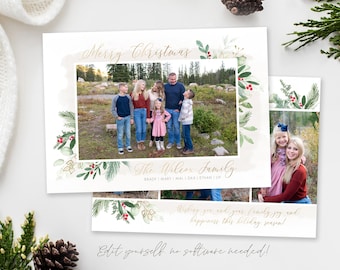 Floral Christmas Photo Card Template 5x7 (Corjl Editable)