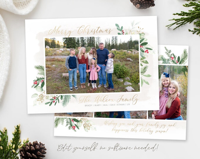 Christmas Card Template | Christmas Cards Template 5x7 | Photo Christmas Card | Editable Christmas Card | Holiday Card Templates | Corjl