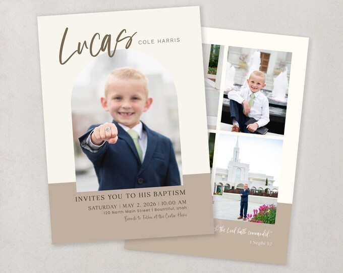LDS Baptism Invitation Template | Modern Minimalist Canva Design (Digital Download)