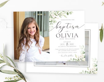 Elegant Floral LDS Baptism Invitation Girl (Photoshop Template)