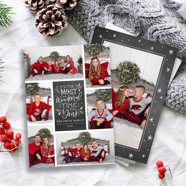 Christmas Card Template | Christmas Cards Template 5x7 | Instant Download | Editable Christmas Card | Chalk Wonderful Time | Photoshop