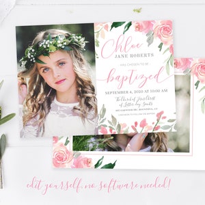 LDS Floral  Baptism Invitation Girl | Baptism Invitation | LDS Baptism  Invitation Girl | Baptism Invitations | LDS Girl Baptism | Corjl