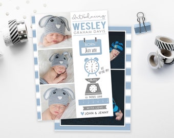 Boy Birth Announcement Card Template (Digital Download)